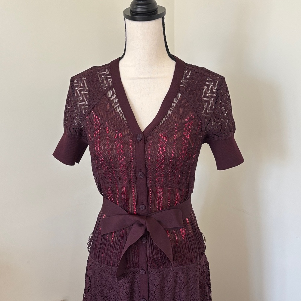 Byron Lars Deep Burgundy Midi Dress Size 4 - Picture 6 of 12